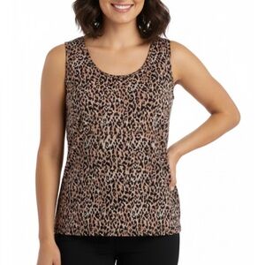 212 COLLECTION Sleeveless Animal Print Top, Women’s M, Black Tan Ivory